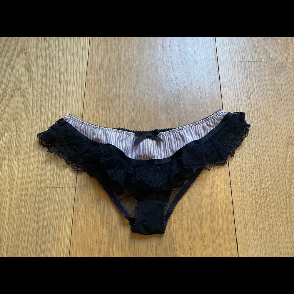 Agent Provocateur Black & Pink Lace Ruffled Brief